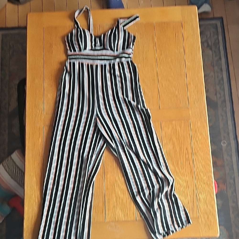 Xhilaration Black and White Striped Jumpsuit